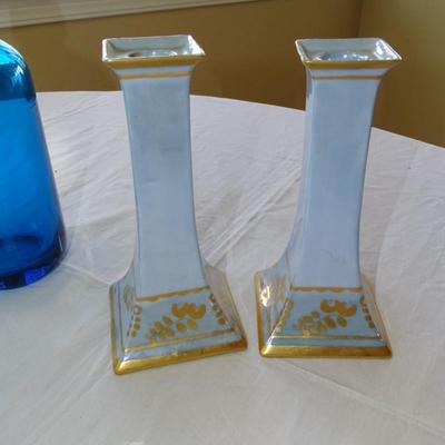 Collection of Candlesticks, Glassware and Glass Soap Dispensers