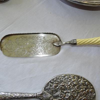 Antique Afternoon Tea Service, English, Silver Plated, Serving Tray, Vintage, vanity set with a bristle brush, comb and mirror.