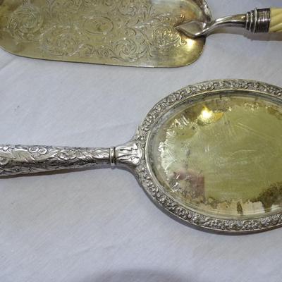 Antique Afternoon Tea Service, English, Silver Plated, Serving Tray, Vintage, vanity set with a bristle brush, comb and mirror.