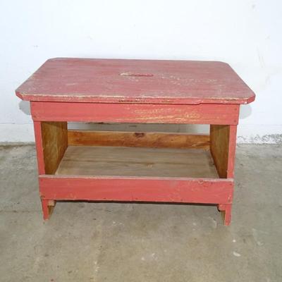 Primitive Antique Rustic red Painted Shoe Shine Box Step Stool Farmhouse Chic