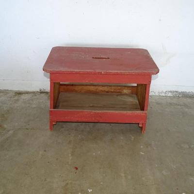 Primitive Antique Rustic red Painted Shoe Shine Box Step Stool Farmhouse Chic