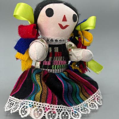 Handmade Mexican Rag Doll w/ Ribbon Bows in hair