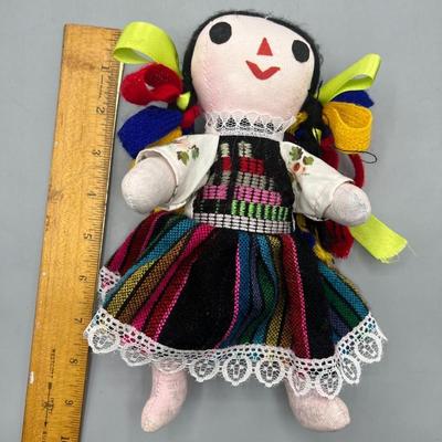 Handmade Mexican Rag Doll w/ Ribbon Bows in hair