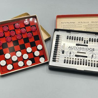 Autobridge Vintage Bridge Game Solitaire Card Deluxe Pocket Model plus small magnetic checkers game