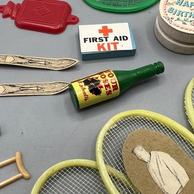 Vintage Lot of Plastic Miniatures Tennis Rackets & More