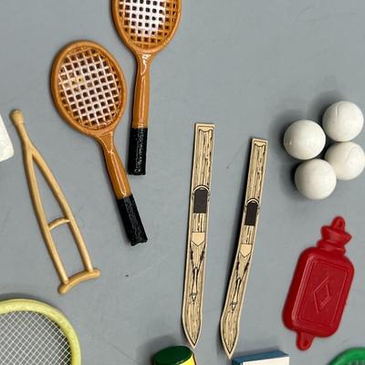 Vintage Lot of Plastic Miniatures Tennis Rackets & More