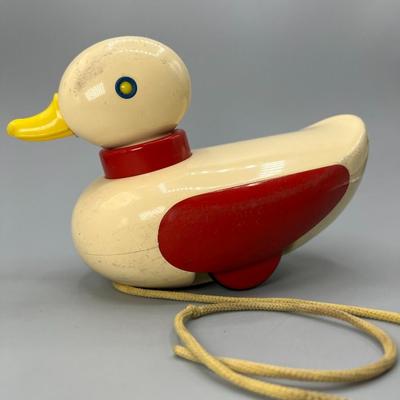 Vintage Pull Toy by Ambi Toys Holland hard plastic quacking waddling duck