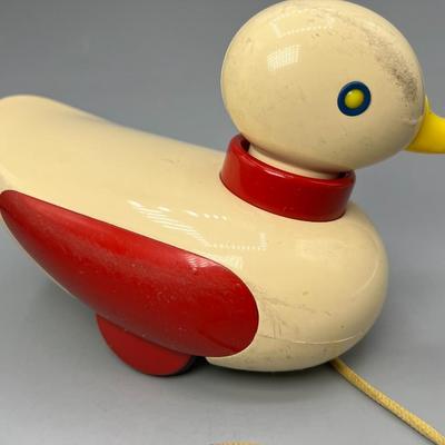 Vintage Pull Toy by Ambi Toys Holland hard plastic quacking waddling duck