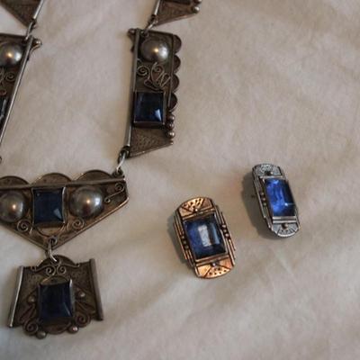 Sterling Silver Indigenous Native Design Necklace & Earrings Made in Mexico
