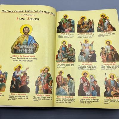 Vintage Holy Bible Saint Joseph New Catholic Edition Illustrated CBPC Genuine Leather