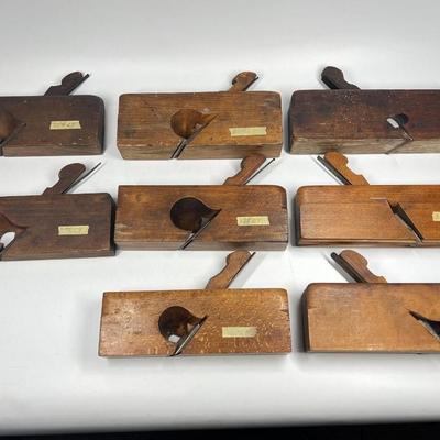 Antique Lot Thick Short Woodworking Tools Jack Block Wooden Hand Grater Marked Planes
