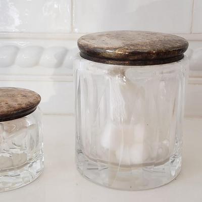 Cotton Ball/ Q tip Glass Jars silver lids