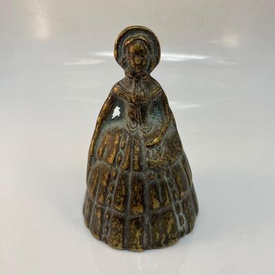 Vintage Antique Brass Figural Bell Fancy Dress Woman