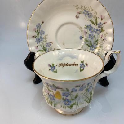 Vintage Royal Albert Bone China Forget-Me-Not September Wildflower of the Month Series Teacup and Saucer