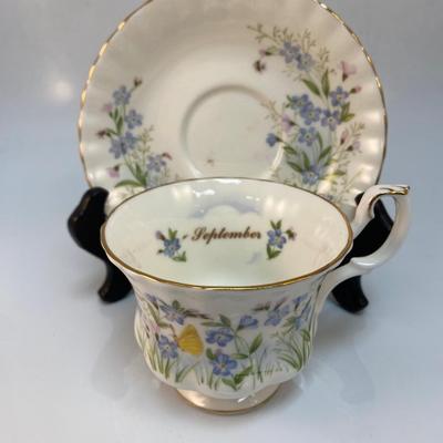 Vintage Royal Albert Bone China Forget-Me-Not September Wildflower of the Month Series Teacup and Saucer