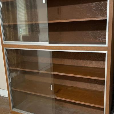 Large Solid Wood Display Cabinet With Sliding Glass Doors