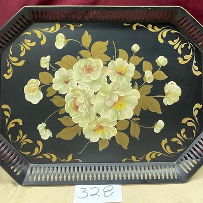 Vintage Hand Painted Floral Bouquet Tray