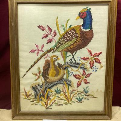 Hand  Embroidered Pheasant Framed