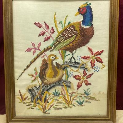 Hand  Embroidered Pheasant Framed