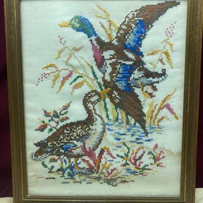 Hand Embroidered Duck Framed