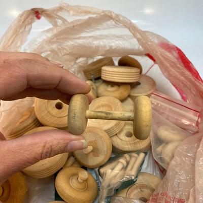 Mixed Lot of Wood Wheels and Pegs for Crafting
