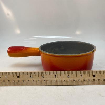 Vintage Descoware Mid Century Orange Flame Enamel Single Handle Saucepan Belgium