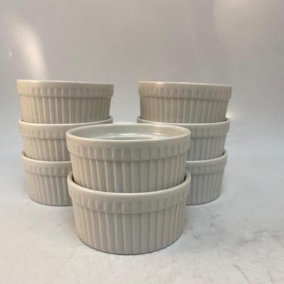 Set of 8 Small Ribbed White Porcelain Ceramic Ramakin Dishes World Market