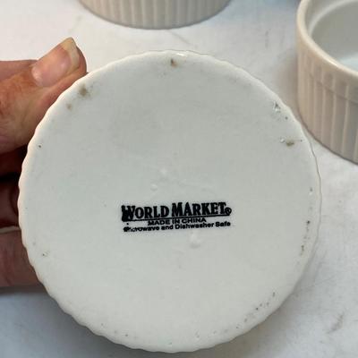 Set of 8 Small Ribbed White Porcelain Ceramic Ramakin Dishes World Market