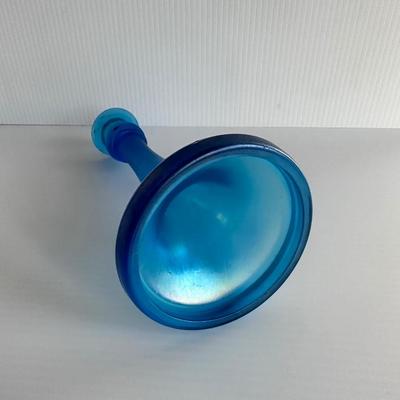 VINTAGE DUGAN BLUE STRETCH GLASS CANDLESTICK HOLDER