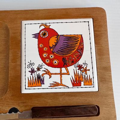 VINTAGE WOOD & TILE CHEESE BOARD
