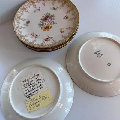 SET OF 6, OLD ABBEY LIMOGES HAND PAINTED FLORAL PLATES