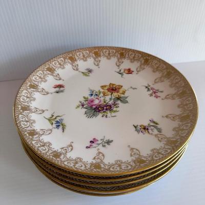 SET OF 6, OLD ABBEY LIMOGES HAND PAINTED FLORAL PLATES