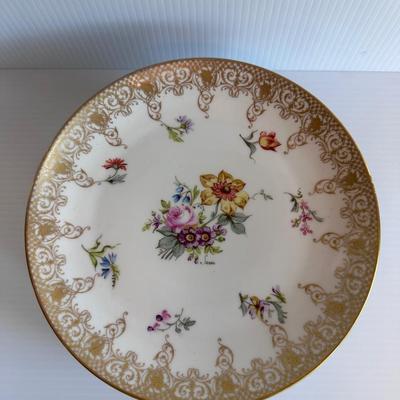 SET OF 6, OLD ABBEY LIMOGES HAND PAINTED FLORAL PLATES