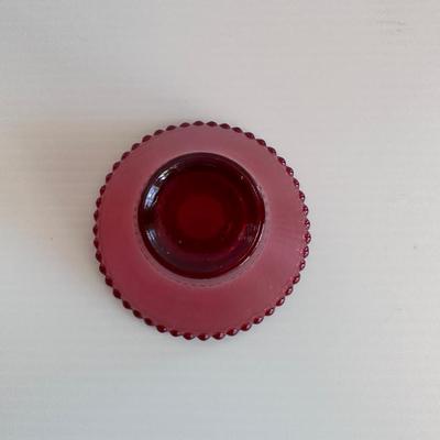 VINTAGE RED RUBY GLASS CANDLESTICK HOLDER