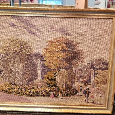 Vintage landscape needlepoint framed