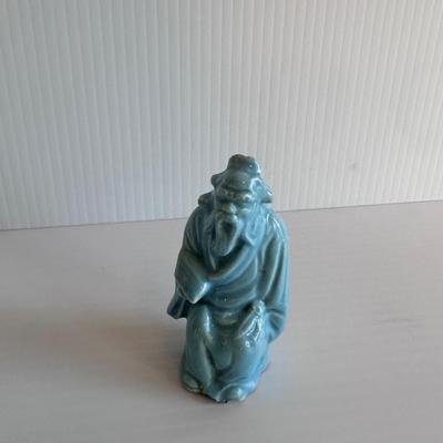 BLUE CERAMIC CHINESE PAINTED FIGURINE