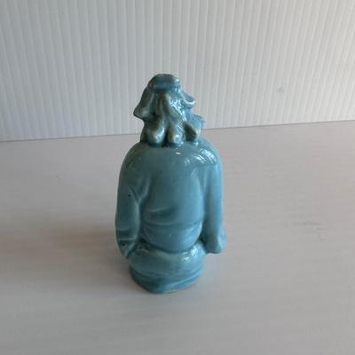 BLUE CERAMIC CHINESE PAINTED FIGURINE