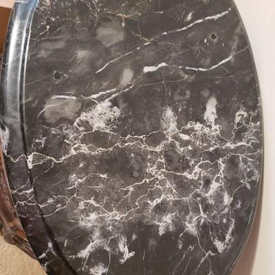 2 antique oval end tables with marble tops