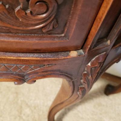 2 antique oval end tables with marble tops
