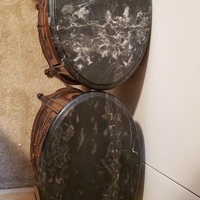 2 antique oval end tables with marble tops