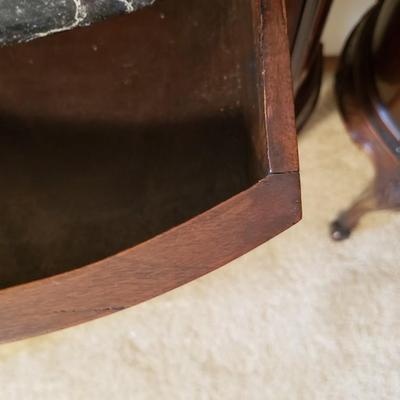 2 antique oval end tables with marble tops