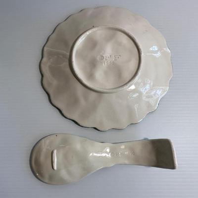 TWO PIECE, VINTAGE FITZ & FLOYD STRAWBERRY PLATE & SPOON REST