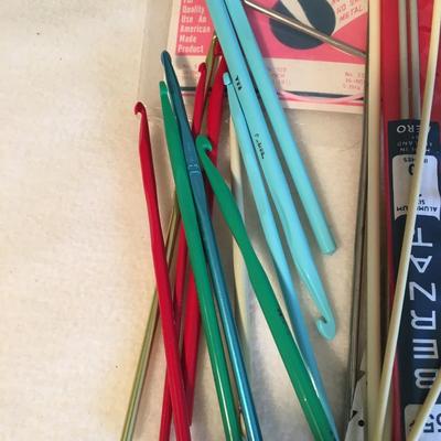 Assortment of crochet and knitting tools