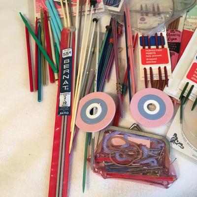 Assortment of crochet and knitting tools