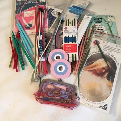 Assortment of crochet and knitting tools