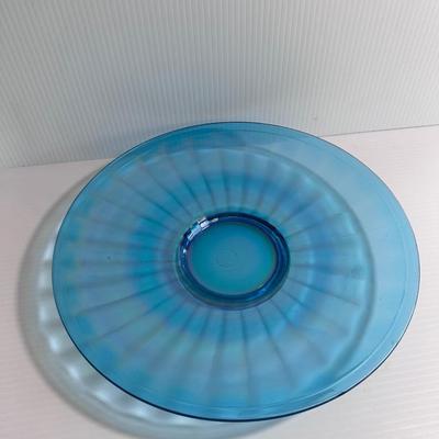 IMPERIAL CELESTE BLUE IRIDESCENT GLASS PLATTER