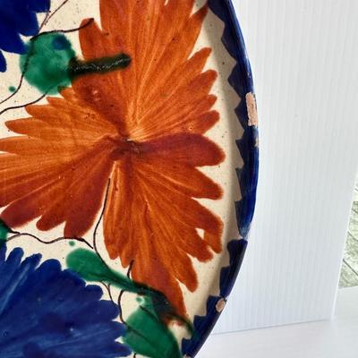 LARGE HANGING MEXICAN PAINTED TERRACOTTA POTTERY PLATTER