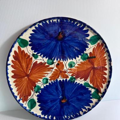 LARGE HANGING MEXICAN PAINTED TERRACOTTA POTTERY PLATTER