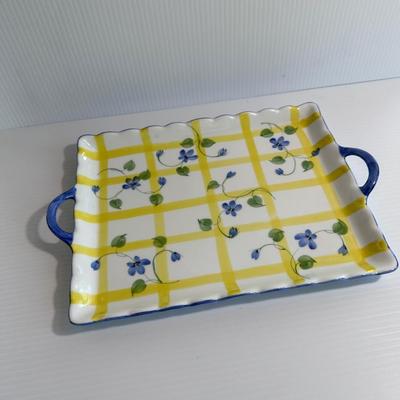 ANDREA BY SADEK BLUE FLORAL & YELLOW PLATTER.