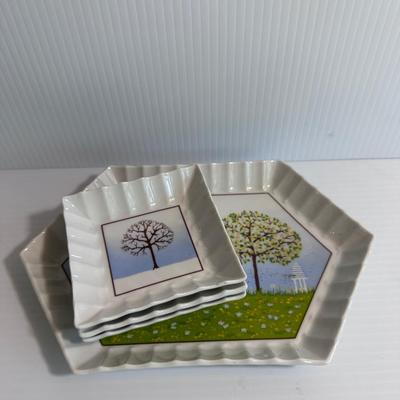 SET, 4 MID CENTURY ROYAL DUX PORCELAIN DISHES